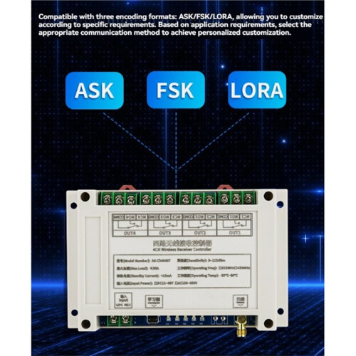 300M DC12V-48V 4CH Wireless Remote Control 30A Garage Doors  Transmitter LED Light  Relay+Receiver 433MHz 1
