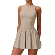 Womens Tennis Dress with Built-in Bra Shorts Zipper Slim Fit A- Hem Skirt Athletic with Pockets Khaki S
