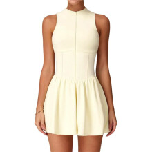 Womens Tennis Dress with Built-in Bra Shorts Zipper Slim Fit A- Hem Skirt Athletic with Pockets Yellow M