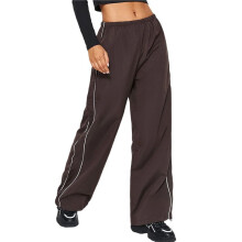 Womens Parachute Pants Wide Leg Baggy Pants Y2K Elastic Waist Jogger Sweatpants Track Pants Streetwear Coffee Color XXL
