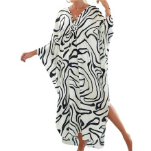 Women Animal Print Kaftan Dresses Size Swimsuit Coverup 2025 Summer Bathing Suit Beach Dress White&Black One Size