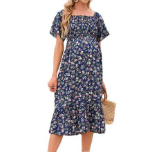 Women'S Chiffon Floral Dresses Casual Summer Boho Flutter Sleeve Flowy Western Dress MY112 Navy XXL