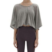 Womens Backless Crewneck Shirt Half Sleeved Sunscreen Tops Summer Casual Loose Workout Holiday Blouse Tops Grey M