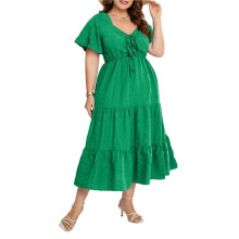 Womens Size Summer 2025 Midi Maxi Dresses Short Sleeve Sweetheart Neck Elastic Waist Boho Beach Dress Green XXXL