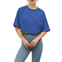 Short Sleeve Loose Crop Top Women Crew Neck Crop Shirt Drop Shoulder Casual Boxy Yoga Running Cropped Baic Tee M