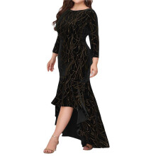 Size Dresses for Women 3/4 Sleeves Mermaid High Low Hem Maxi Velvet Formal Dress Black XL