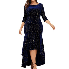 Size Dresses for Women 3/4 Sleeves Mermaid High Low Hem Maxi Velvet Formal Dress XL