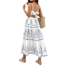 Women'S Tiered Tank Dress Summer Sleeveless Floral Print Long Dress Flowy Maxi Sundress M