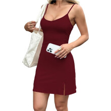 Women'S Basic Adjustable Spaghetti Strap Slip Dress Wine Red S