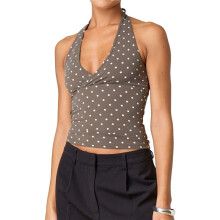 Halter Tops for Women Summer Crop Deep V Neck Blackless Tank Top Going Out Y2k Clothes Brown S