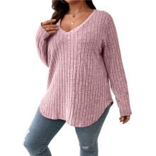 Women'S Size Casual Knitted V-Neck Long Sleeve Sweater Light 4XL