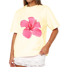 Women Oversized Graphic T Shirt Y2k Short Sleeve Crew Neck Drop Shoulder Loose Fit Tees Summer Preppy Aesthetic Yellow M