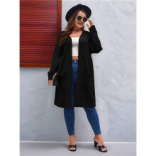 Size Women'S Fashion - Soft Knit Cardigan Long Sleeve Open Front Coat with Pockets Black 5XL