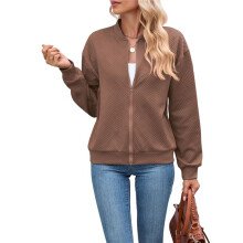 Womens Jacket Coat Casual Stand Collar Zip Fall Fashion Jackets Outfits with Pockets Khaki L