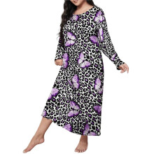 Women'S Sleepwear Long Sleeves Nightgown Print Tee Sleep Dress Leopard Print Butterfly- XXXL