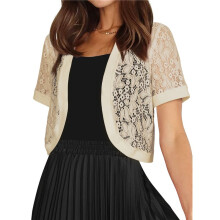 Womens Short Sleeve Shrug Open Front Floral Lace Summer Sheer Cropped Cardigan Light Yellow XXL