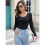 Women'S Solid Plain Scoop Neck Tight Slim Fit Basic Base T Shirt Black M 2
