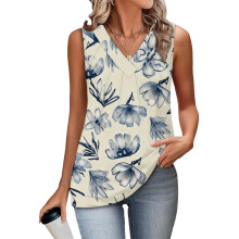 Women's Sleeveless Tops, Loose Fit, V-Neck, Summer,-Gray L