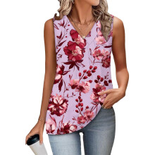 Women's Sleeveless Tops, Loose Fit, V-Neck, Summer,-Purple XXL