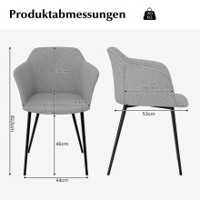 Set van 2 eetkamerstoelen, lichtgrijs, met ergonomische rugleuning.