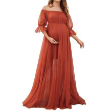 Zwangerschapsfotografie-Accessoires: een Kanten Jurk met Bloemenmotief en een Prachtige Zwangerschapsjurk voor Babyshowerfoto'S Oranje & Rood M