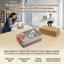 (Beige) Microwave Safe Lunch Box w/ Sauce Container
