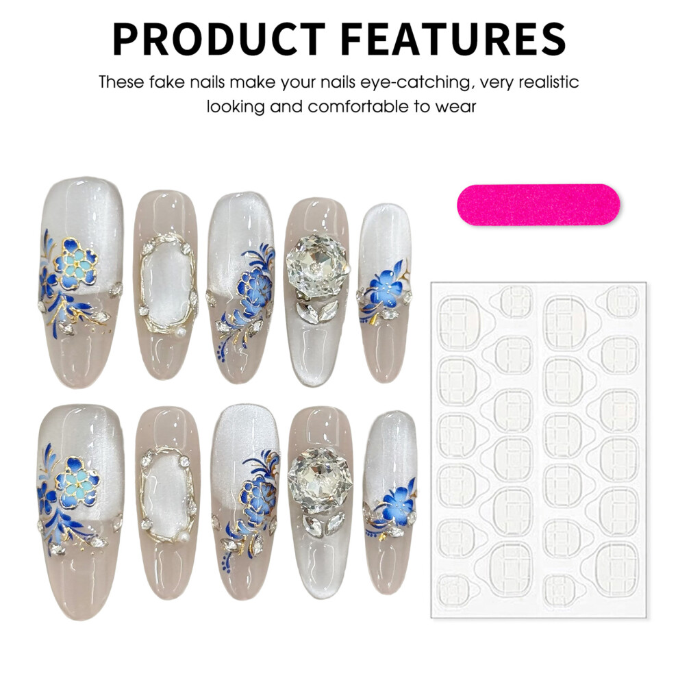Creation-3C (Xs) 10Pcs Nude False Nails, Cat Eye Design, Zero Pressure