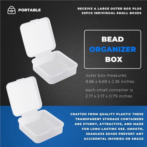 Bead Organizer Box, A Large Transparent Box with 30PCS Small Clear Plastic Storage Containers,Portable  Storage Box 1