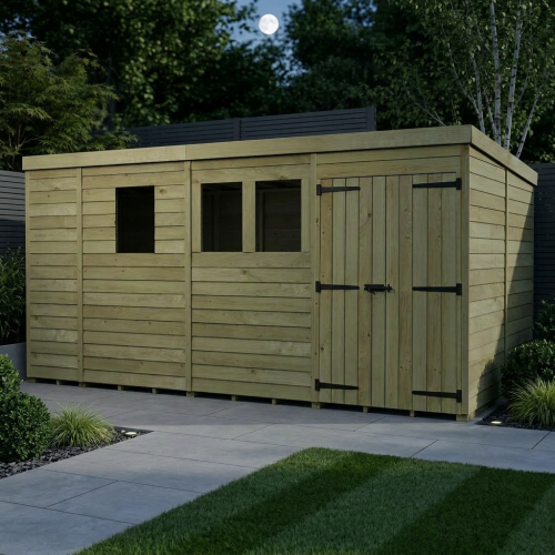13 x 8 Pent Shed Tanalised (Double Door, With Windows) 2