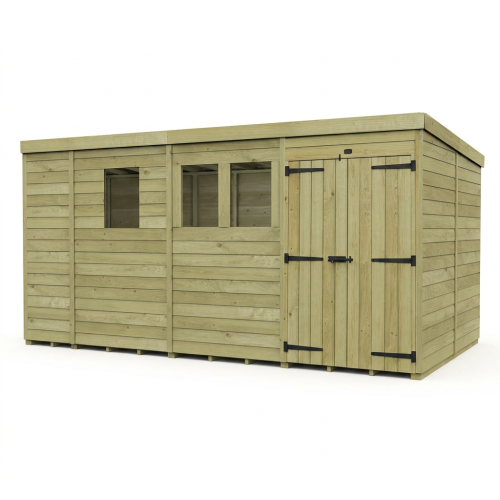 13 x 8 Pent Shed Tanalised (Double Door, With Windows) 1