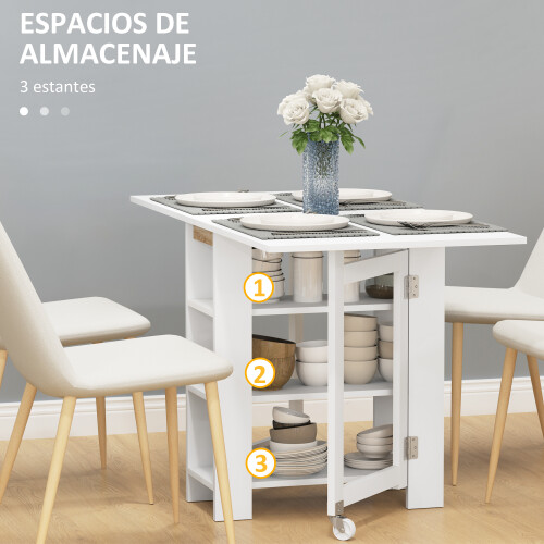 Homcom Mesa Cocina Plegable Blanco 120 x 60 x 75 cm 2