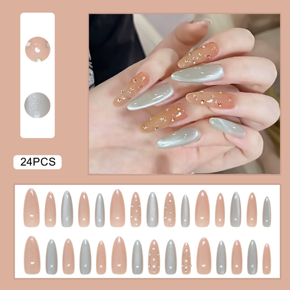 Roc-Electron 30Pcs Pink Cat Eye False Nails, No Smell, Eco-Friendly