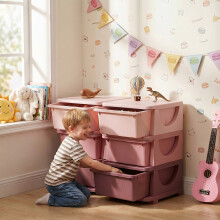 HOMCOM Kids Storage Units with Drawers 3 Tier Chest Dresser Tower Pink