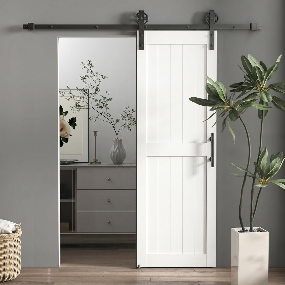 Homcom 152.4Cm Sliding Barn Door Kit, Sliding Door With Track, White