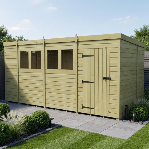 14 x 7 Pent Shed Tanalised (Single Door, With Windows)