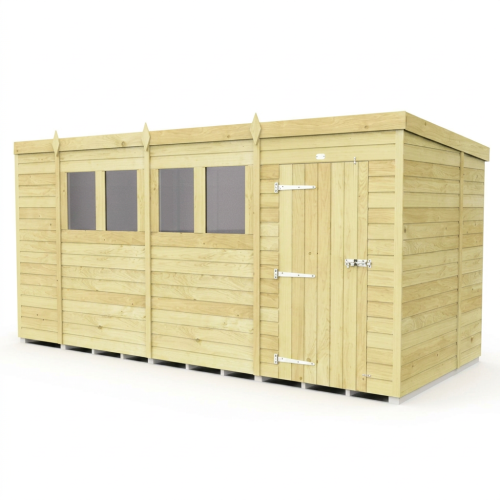 14 x 7 Pent Shed Tanalised (Single Door, With Windows) 1