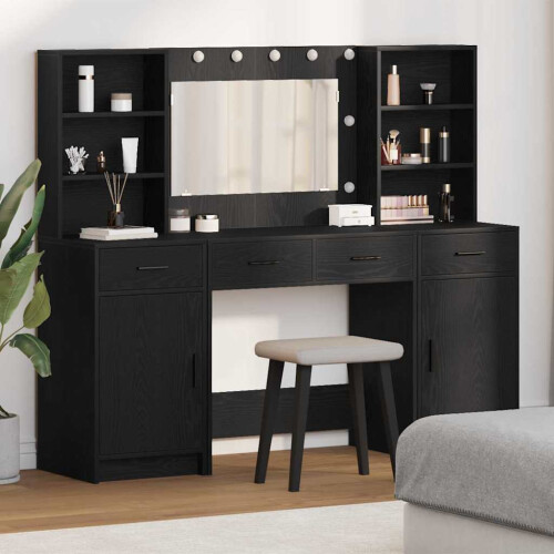 VidaXL vidaXL Dressing Table Set with Drawer 3 pcs Black Oak Engineered Wood