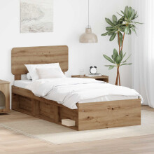 vidaXL Bed Frame Artisian Oak 75 x 190 cm Solid Pine Wood