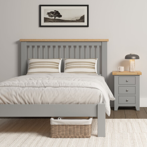 Seconique Windsor 4'6" Low End Bed - Pebble Grey/Oak