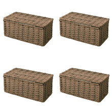 4X Rattan Tissue Box, Vintage Napkin Holder, Case Clutter Storage Container Cover, Living Room Desk Decoration (Coffee)