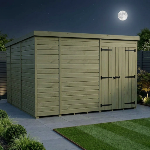10 x 10 Pent Shed Tanalised (Double Door, No Windows) 2