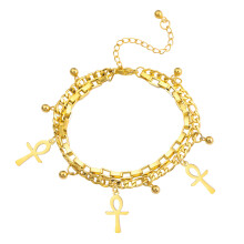 Trendy Crucifix Charm Beaded Bracelet In Silver Or Gold-Gold