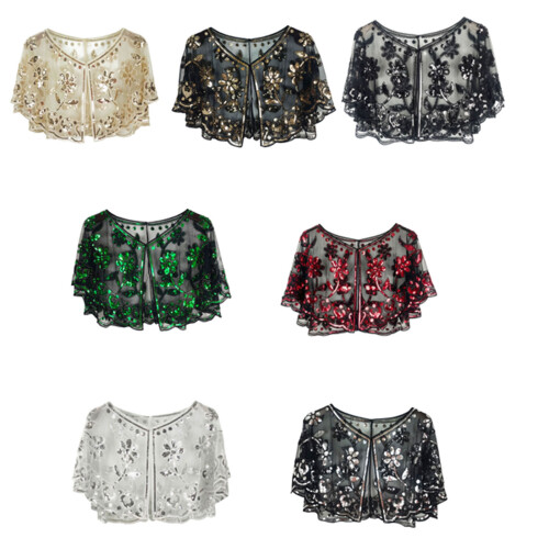 Luxurious Glittering Shawl Wrap with Sequined Sheer-Black green 1
