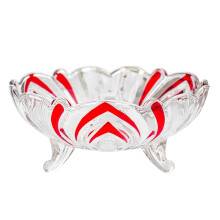 Thick Glass Serving Bowl With Stable Three Foot Base For-Red