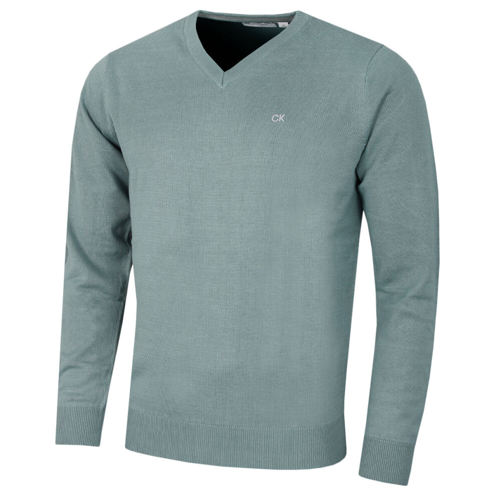 Calvin Klein (Xl, Sage) Mens 2026 V-Neck Soft Cotton Easy Care Golf Sweater