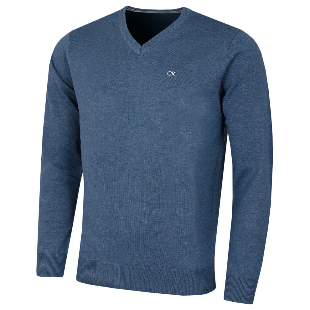 Calvin Klein (Xxxl, Denim Marl) Mens 2026 V-Neck Soft Cotton Easy Care Golf Sweater