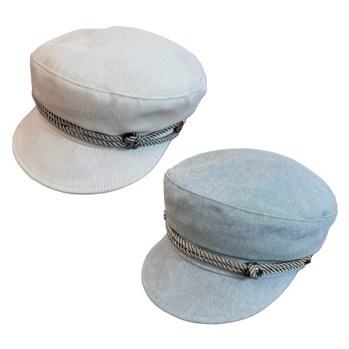 Lightweight Cotton Polyester Flat Top Hat Women-Blue white 1