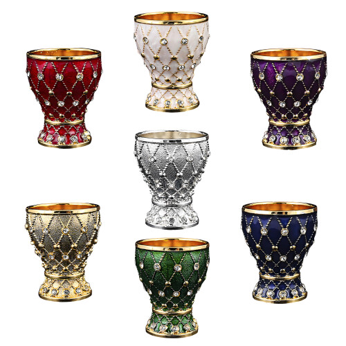Schnapsglas aus Metall mit Kristallmuster,-Gold 2ST 1