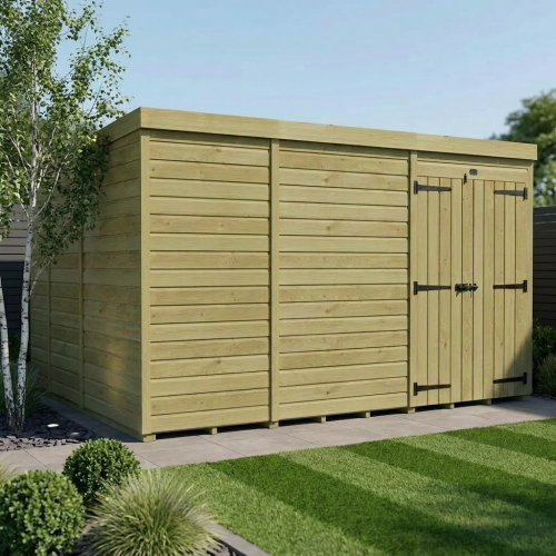 11 x 9 Pent Shed Tanalised (Double Door, No Windows)