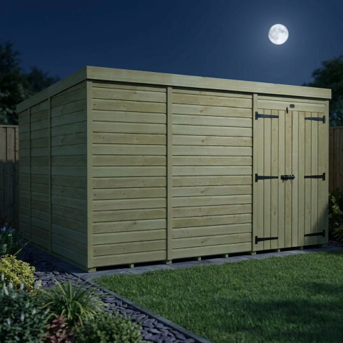 11 x 9 Pent Shed Tanalised (Double Door, No Windows) 2